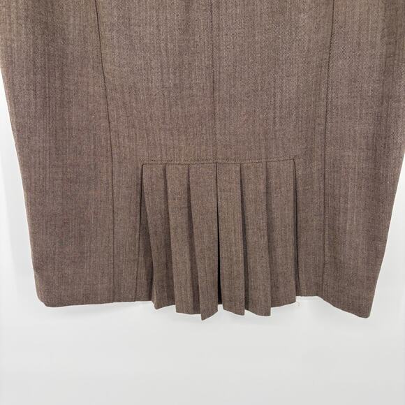 Vintage The Limited Brown Tweed Wool Blnd Pencil Skirt Size 10 Drawstring Pleats - Picture 4 of 9